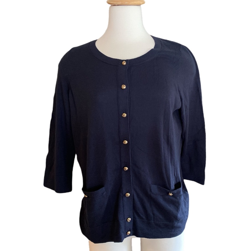NEW Talbots Cardigan Sweater Plus Size XP Petite Black Knit Pockets 3/4 Sleeve
